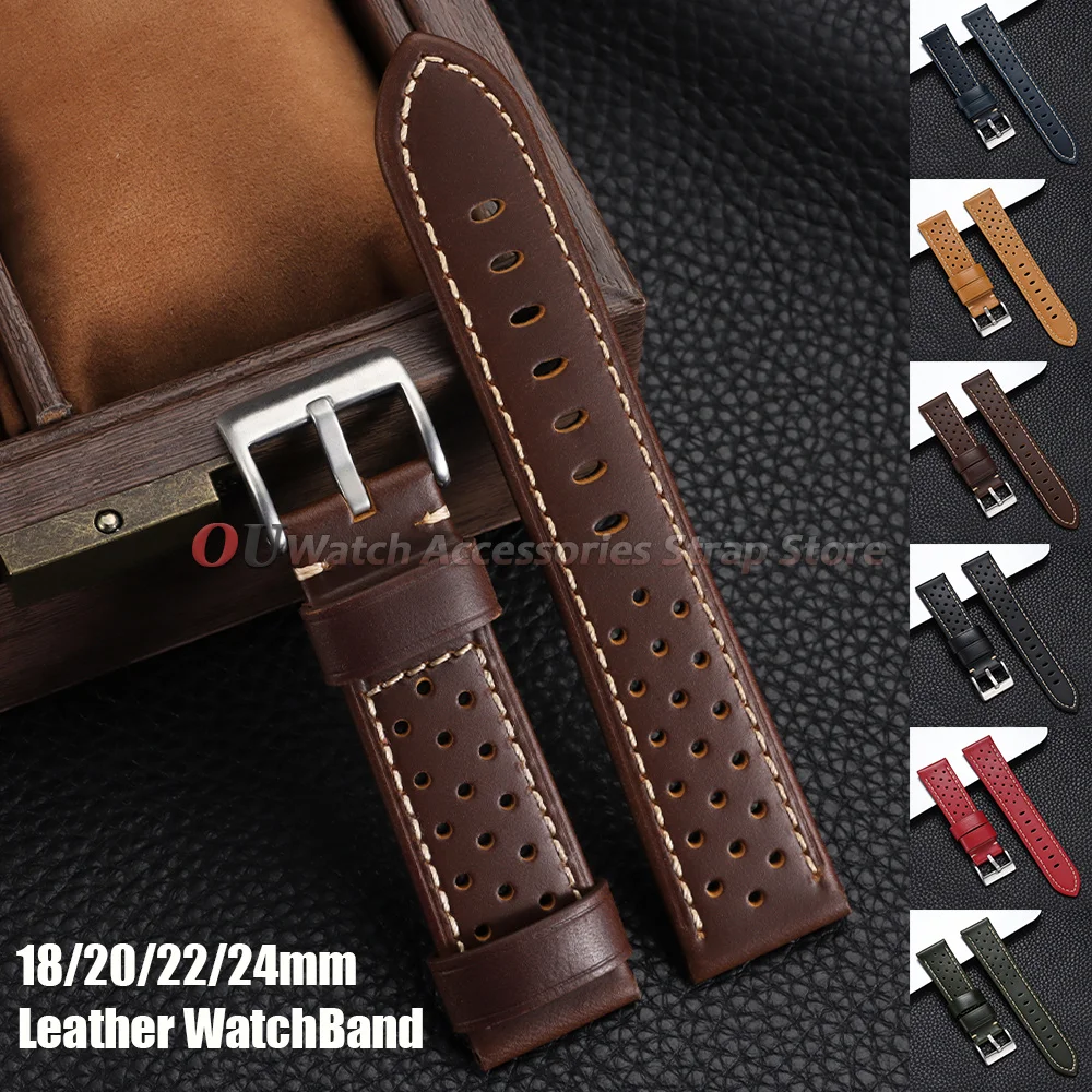 18mm 20mm 22mm 24mm Genuine Cowhide Leather Strap for Samsung Galaxy Watch 7 6 5 4 Soft Breathable Wristband  for Seiko Bracelet