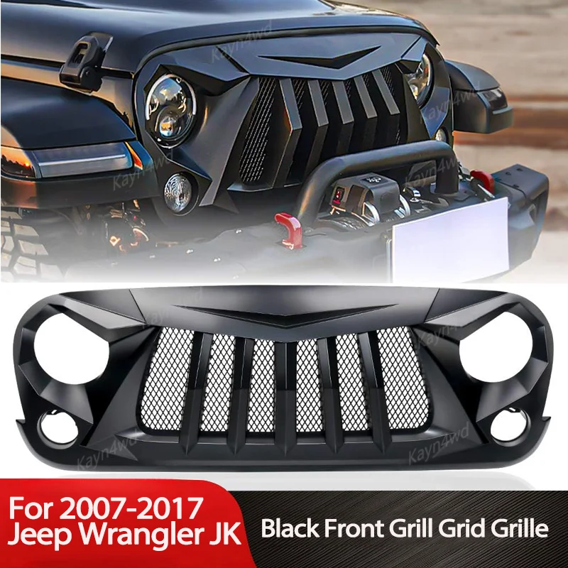 Off Road 4x4 Exterior Accessories Front Grill Grid Grille W/Mesh For 2007-2017 Jeep Wrangler Rubicon Sahara Sport JK 2007-2018