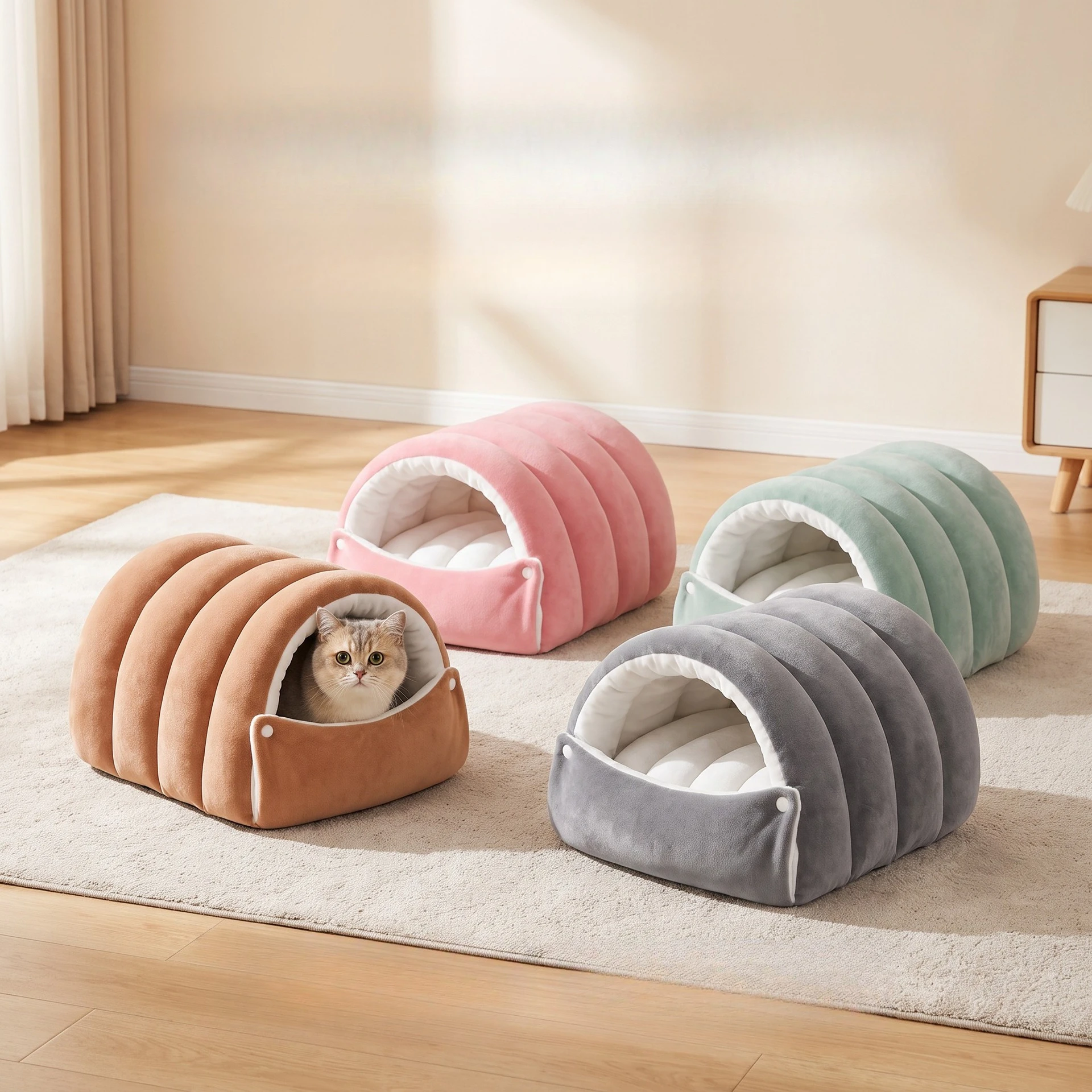 Cat Nest Winter Warm Closed Safety Cat House Cat Bed with Thick Velvet Detachable and Washable Pet Nest