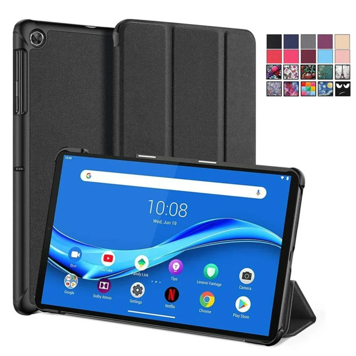 Elegant and Sleek Premium PU Leather Protective Cover with Stand Feature for Lenovo Tab M10 FHD Plus - Classy Black Tablet Sleev