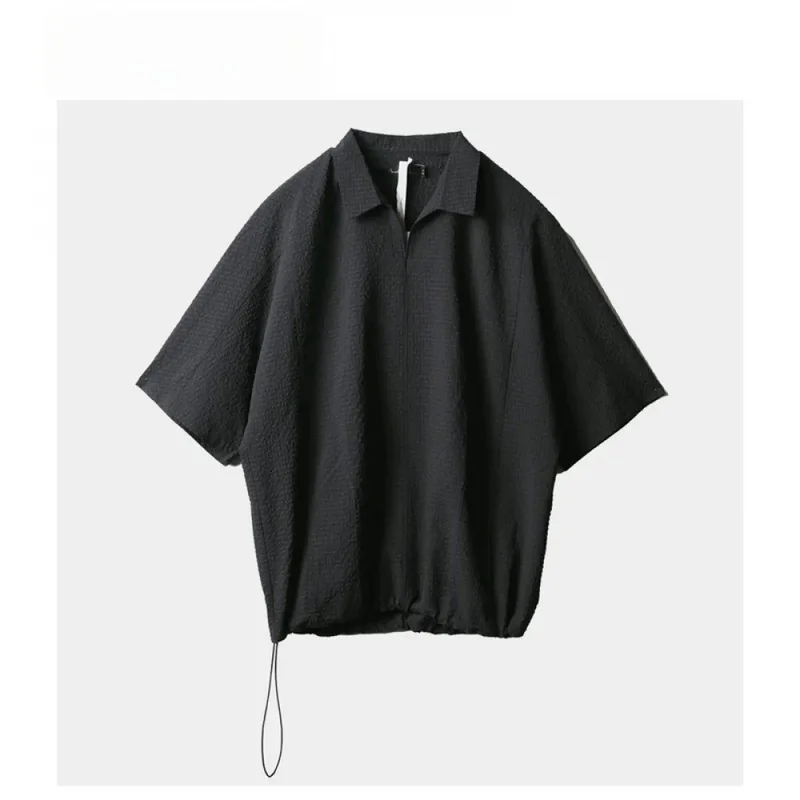 QICHE 2026 Summer Men Seersucker Lapel Casual Top New Arrival Short‑Sleeve Shirt Blouse