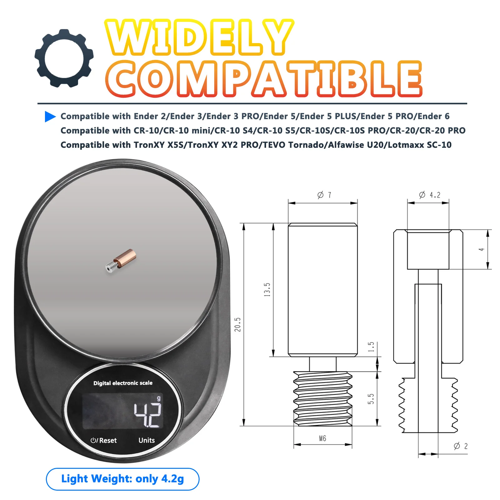 V6 Bimetal Heatbreak Cobre, Atualização de titânio, Garganta para Artilharia Sidewinder X1 X2 Genius ,Pro vulcão PT100 Conector dissipador