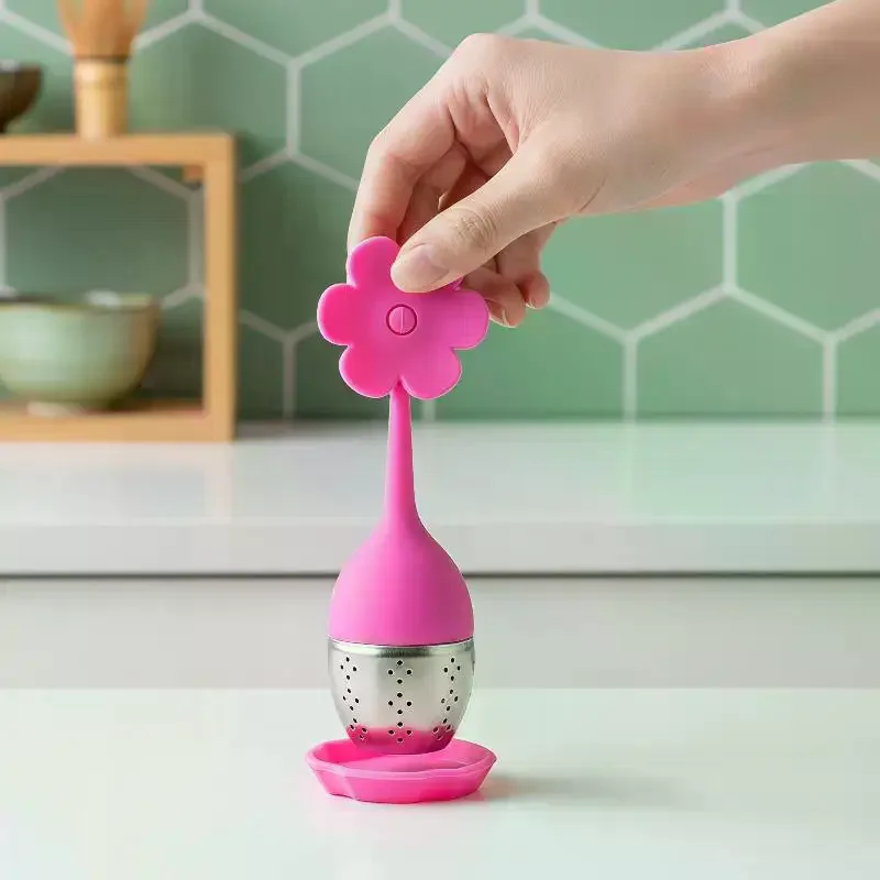 Silicone Loose Leaf Tea Infuser: Food Safe Handle Stainless Steel Filter Home Office Travel