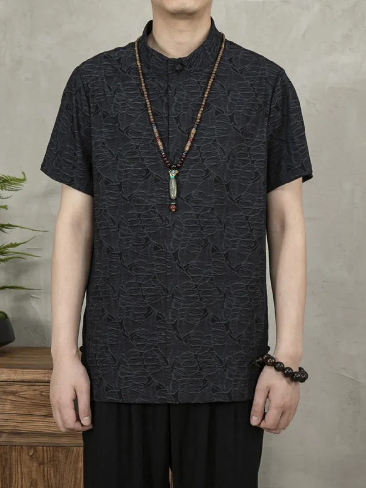 

Мужская футболка с коротким рукавом для среднего возраста, в стиле «папа», тонкая, ретро, в стиле Тан, летняя, свободного кроя, дышащая, с этническим узором, ретро-стиль