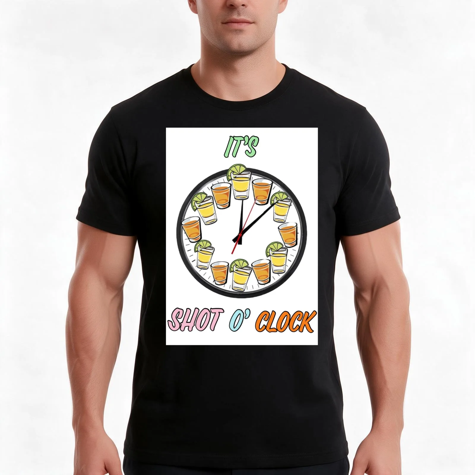 Shot O Clock T-Shirt, Summer Casual Cotton Tee, Oversized Streetwear Tops, Vintage Graphic Print, Loose Fit Short Sleeve