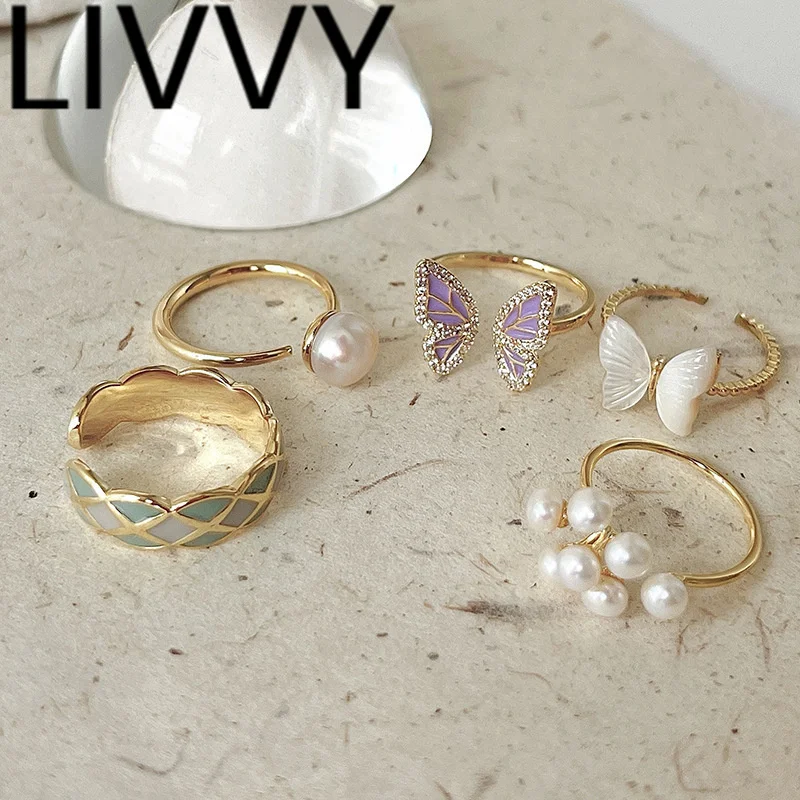 

LIVVY серебряный цвет модные кольца дизайн креативный циркон бабочка жемчужные кольца свадебные украшения для невесты подарки для женщин