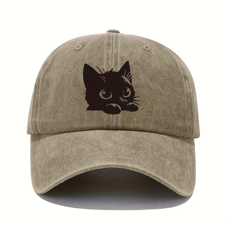 Baseballmütze mit kleiner schwarzer Katze, bedruckt, Retro, leicht, waschbar, verstellbar, für Damen und Herren