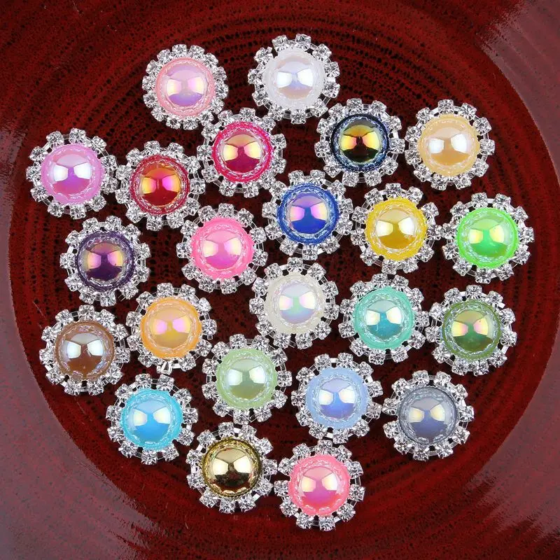 

(200PCS/LOT) 20MM 23Colors Round Flatback Half Pearl Metal Button For Wedding Decorative AB Rhinestone Buttons For Flower Centre