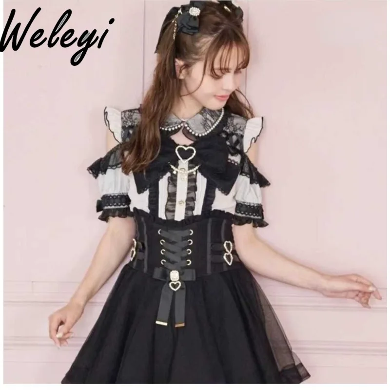 

Jirai Kei Ropa Mujer Lolita Bow Tie Skirt Pants Japanese Fashion Versatile New Mine High Waist Ribbon Leather Buckle Waist Falda