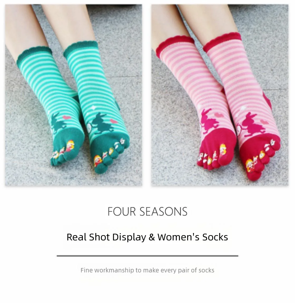 New five-fingered socks. Short pure cotton striped soft business casual pants. Antibacterial, breathable, warm. Fun and interest