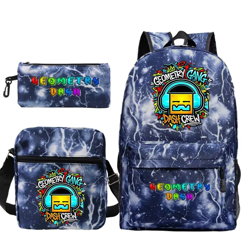 Geometry Dash School Backpack Primary Students 3pcs Set Anime Backpack Boy Girl Lightweight Schoolbag Fashionable Teen Backpack