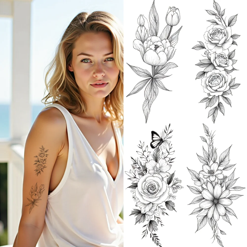 

9pcs Temporary Tattoo Iris Temporary Tattoo Stickers Vines Lilies Waterproof Long-lasting Body Stickers Leaves For Adults Arms