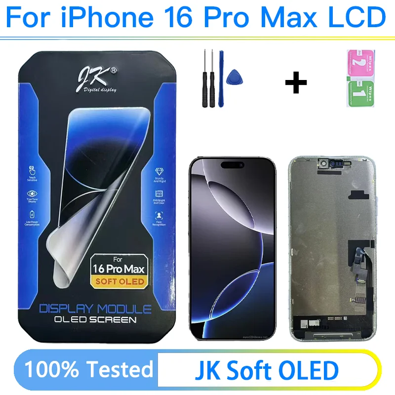 JK Soft OLED 16Pro Max A3296, A3084 Display Replacement For iPhone 16 Pro Max LCD Display Screen Touch Digitizer Assembly