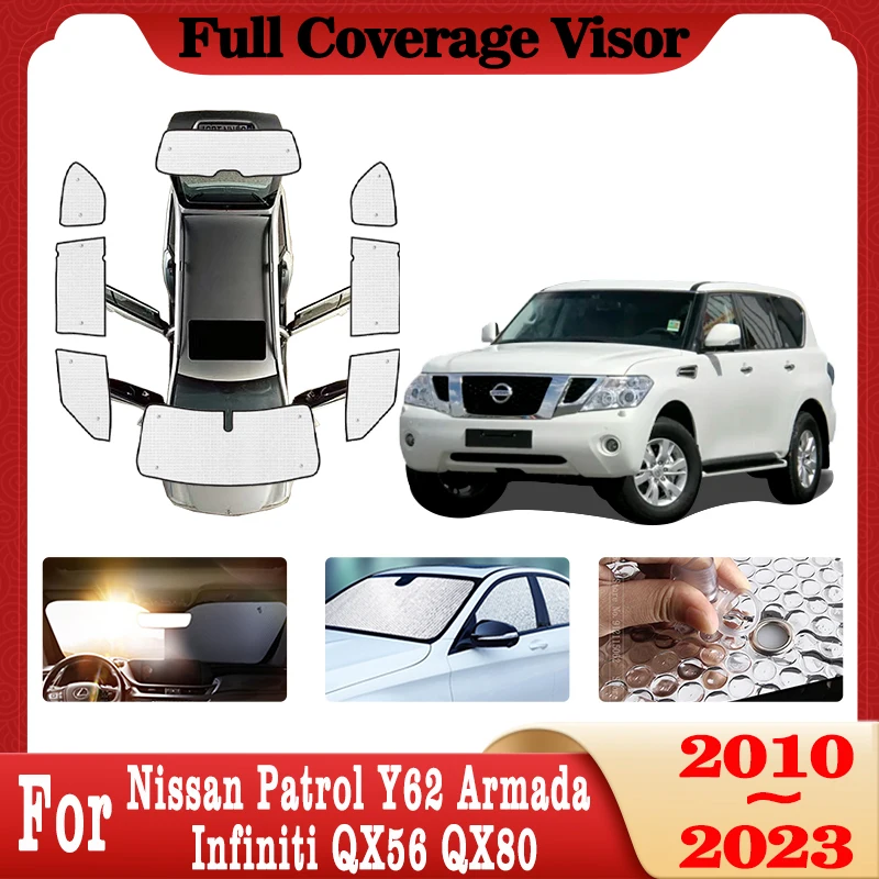 

Full Covers Sunshade For Nissan Patrol Y62 Armada Infiniti QX56 QX80 2010~2023 Anti-UV Windshield Visor Sunshade Car Accessories