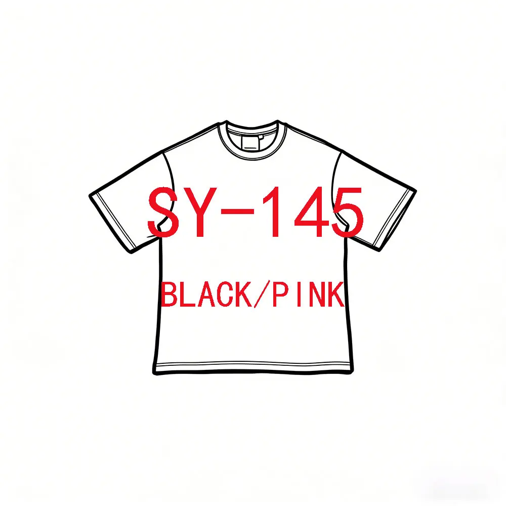 SY-145     Men's Cotton Short Sleeve Tee Jogger T-shirt Summer Tracksuit Top Jersey CORE EMB TEE-BLACK/PINK