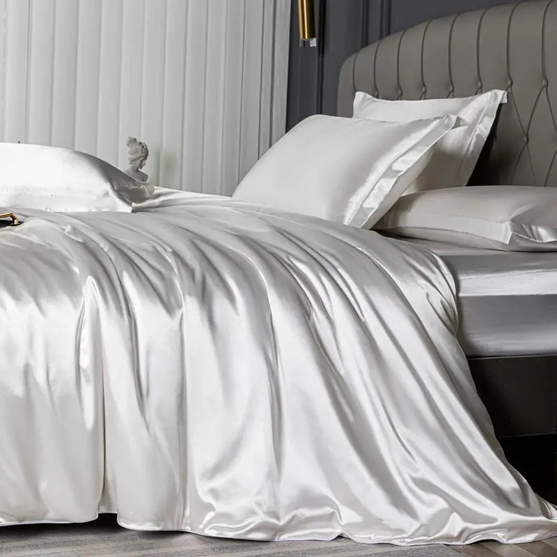 Nordic Satin Silk Bedding Set with Duvet Cover Bed Sheet Pillowcases Luxury Solid Single Double Couple Pillow Case Bedsheet