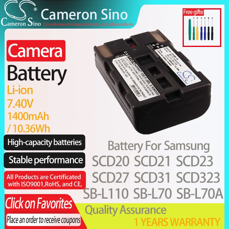 CameronSino Battery for Samsung SCD20 SCD21 SCD23 SCD24 SCD27 SCD31 SCD323 SCD325 SCD327 fits Medion SB-L110 camera battery