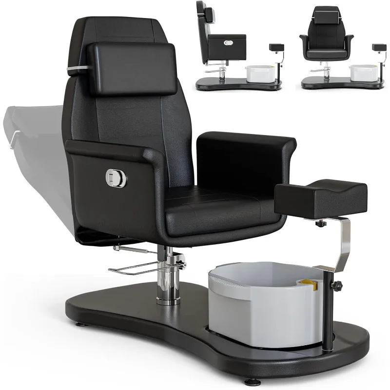 Pedicure Chair No Plumbing for Nail Tech, Upgraded 360 Swivel Hydraulic Lift Reclining Pedicure Station W/Footrest & Bowl