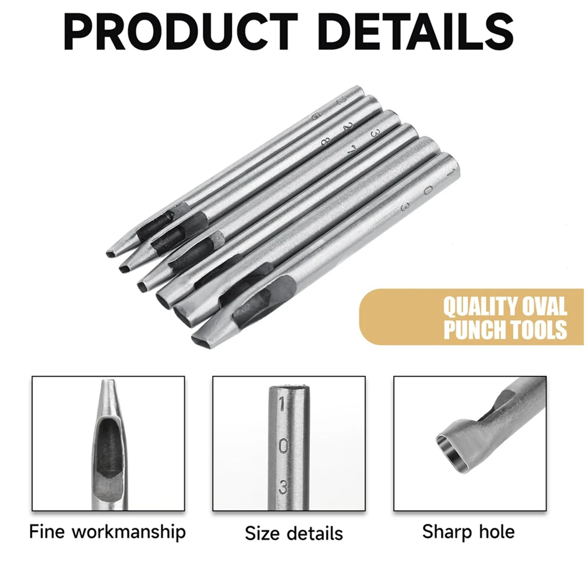 

6 Sizes Oval Hole Punch for Leather 6mm-10mm Hollow Leather Crafting Hand Punching Tool Kit for Leather Crafting A006