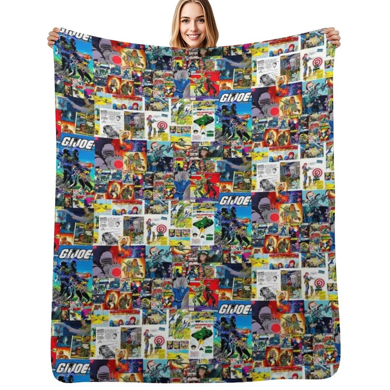 

GI Joe in collage form Throw Blanket Travel Size Cozy Blanket for Plane Train