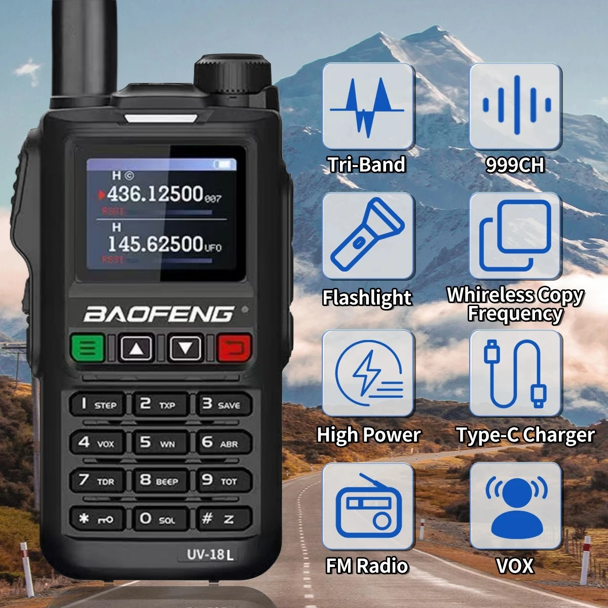 Baofeng Uv-18L Wireless Copy Frequency Walkie Talkie Fm Vhf Uhf Two Way Radio Long Range Ham Radio Outdoor Camping Hiking