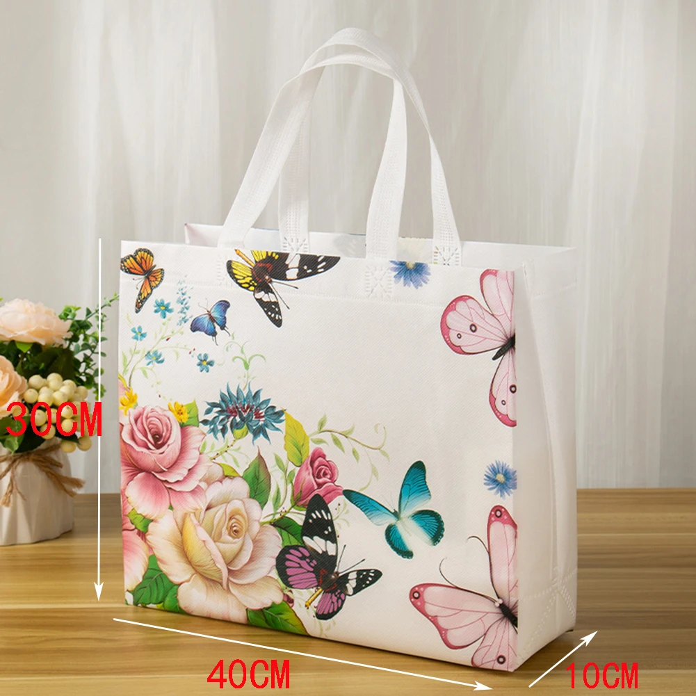 Non-woven Fabric Shopping Bag Women Travel Grocery Bag Waterproof Butterfly Printing Shopping Pouch Eco Folding Bag Storage Bag