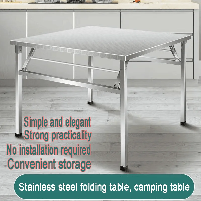 Thickened Stainless Steel Foldableing Table Zibo\'s Same Style Barbecue Table Kitchen Home Eating Small Square Table Street Stall Table