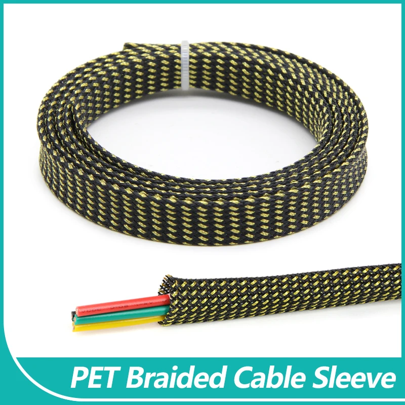 

Black Gold PET Braided Cable Sleeve 2/4/6/8/10/12/14/16mm Expandable High Density Insulated Cables Protection Wire Wrap Sheath