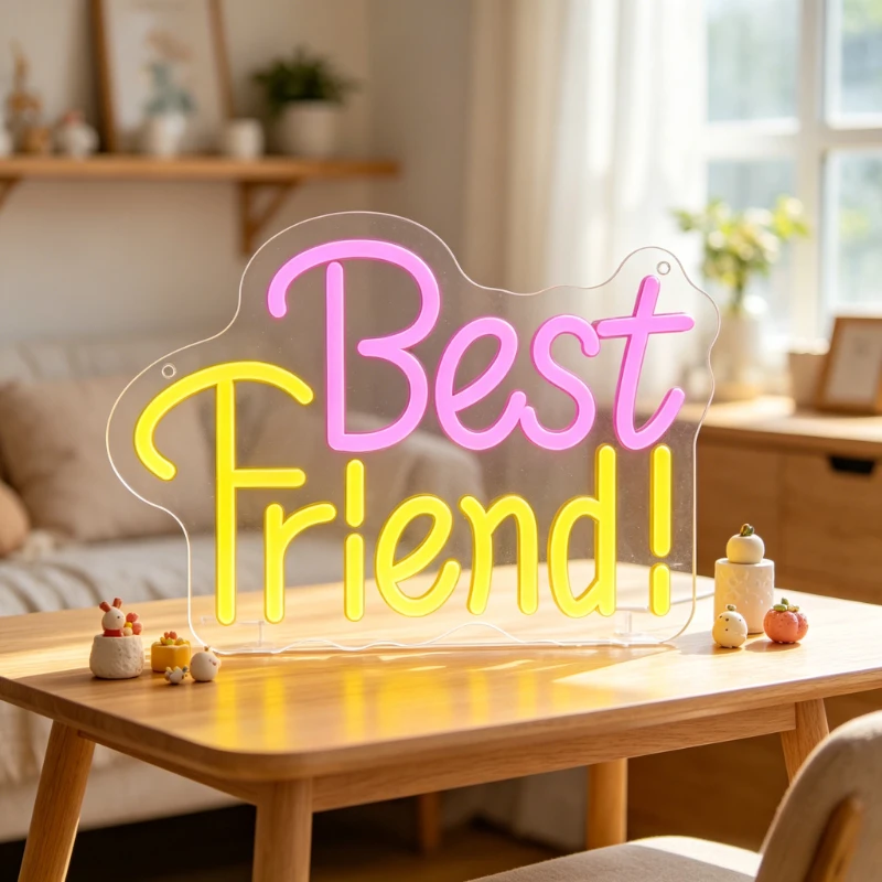 

Neon Sign Best Friend LED Night Light USB Rechargeable Pink Yellow Aesthetic Desk Decor for Home Living Room Gift for Her Sister
