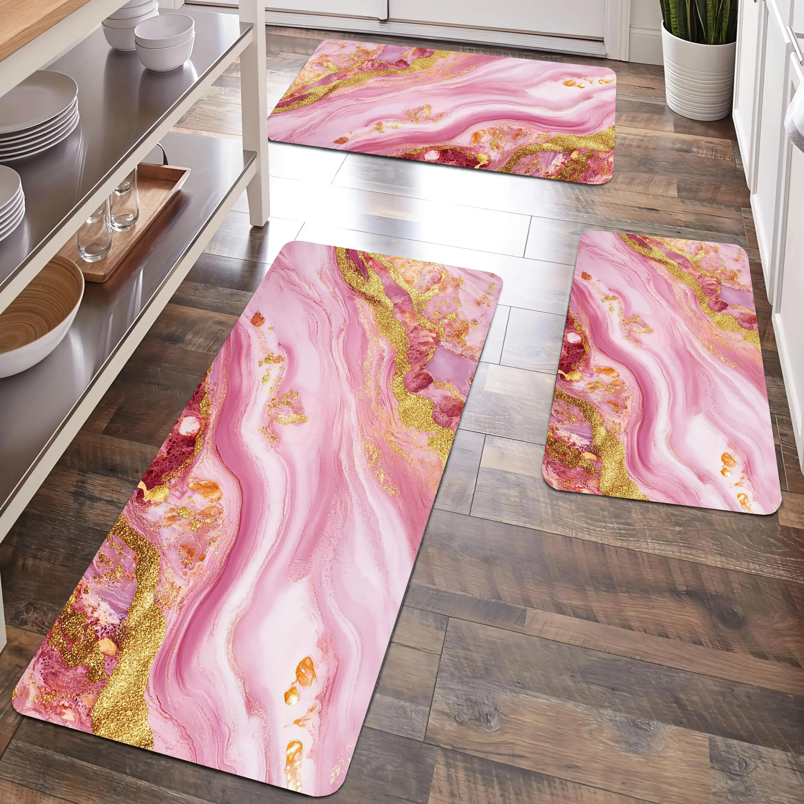 

Luxury Pink Marble Texture Kitchen Carpet Flannel Non-slip Bathroom accessories Mat for Living room Entrance Foot mat Home Decor