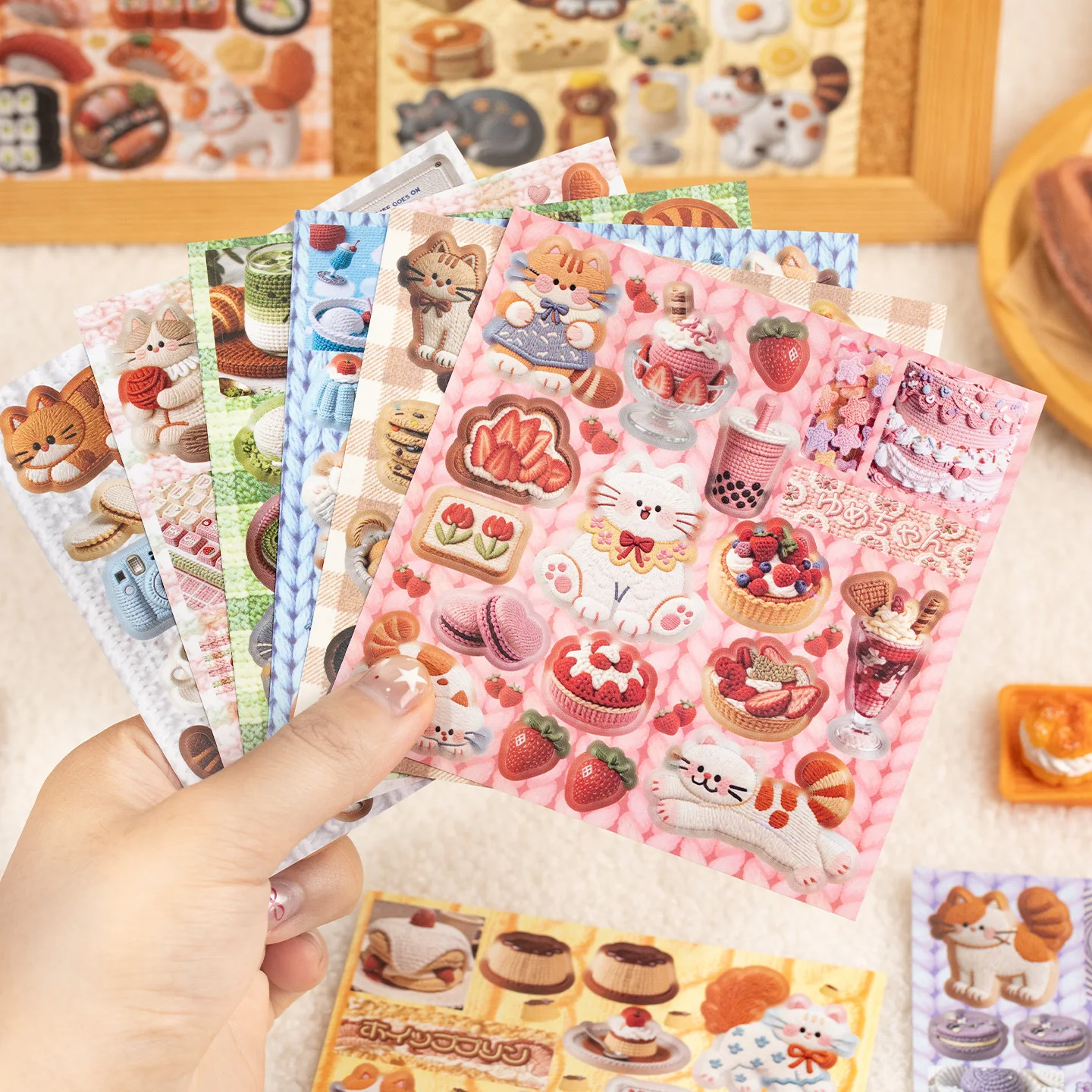 20PCS Cute Cat Pattern Stickers Food Cut Sticker Book DIY Diary Scrapbooking Material Stationery Stickers Student Reward Gift