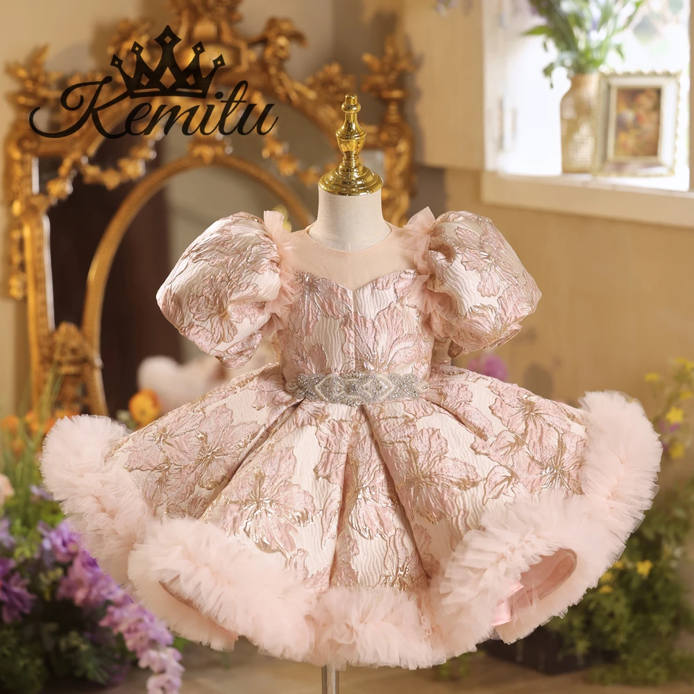 

Elegant Pink Satin Girl Dresses Knee Length for Kids Wedding Birthday Holiday Party Gown