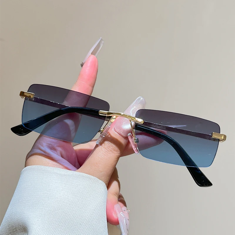 GM LUMIAS Rechteckige Sonnenbrille für Herren, randlos, Vintage-Design, mit Farbverlauf, für den Außenbereich, luxuriöse Marken-Design-Sonnenbrille, lässige Accessoires.