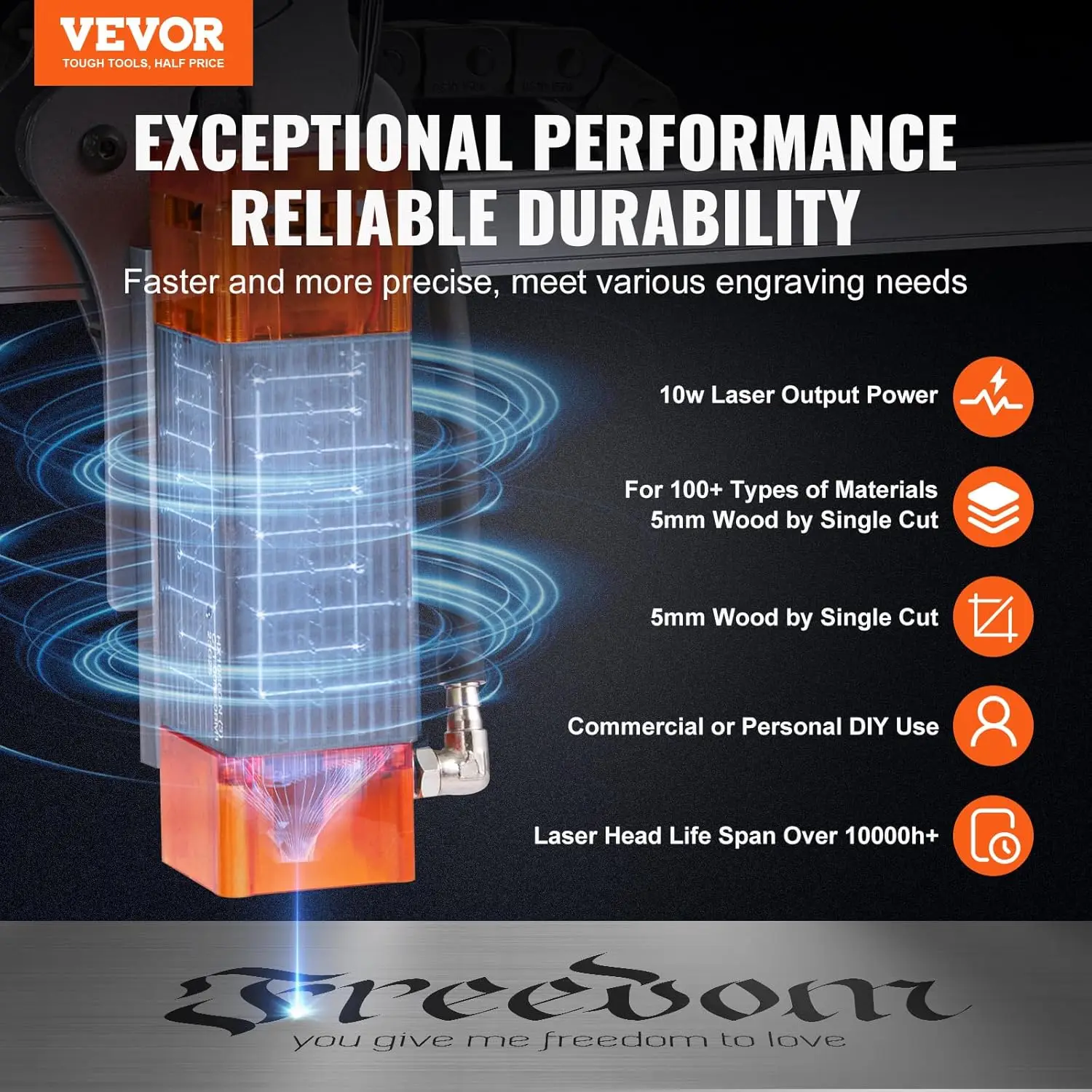 VEVOR-máquina de grabado de 10W, área de trabajo grande de 15,7 "x 15,7", velocidad de movimiento de 10000 mm/min, punto comprimido con giratorio