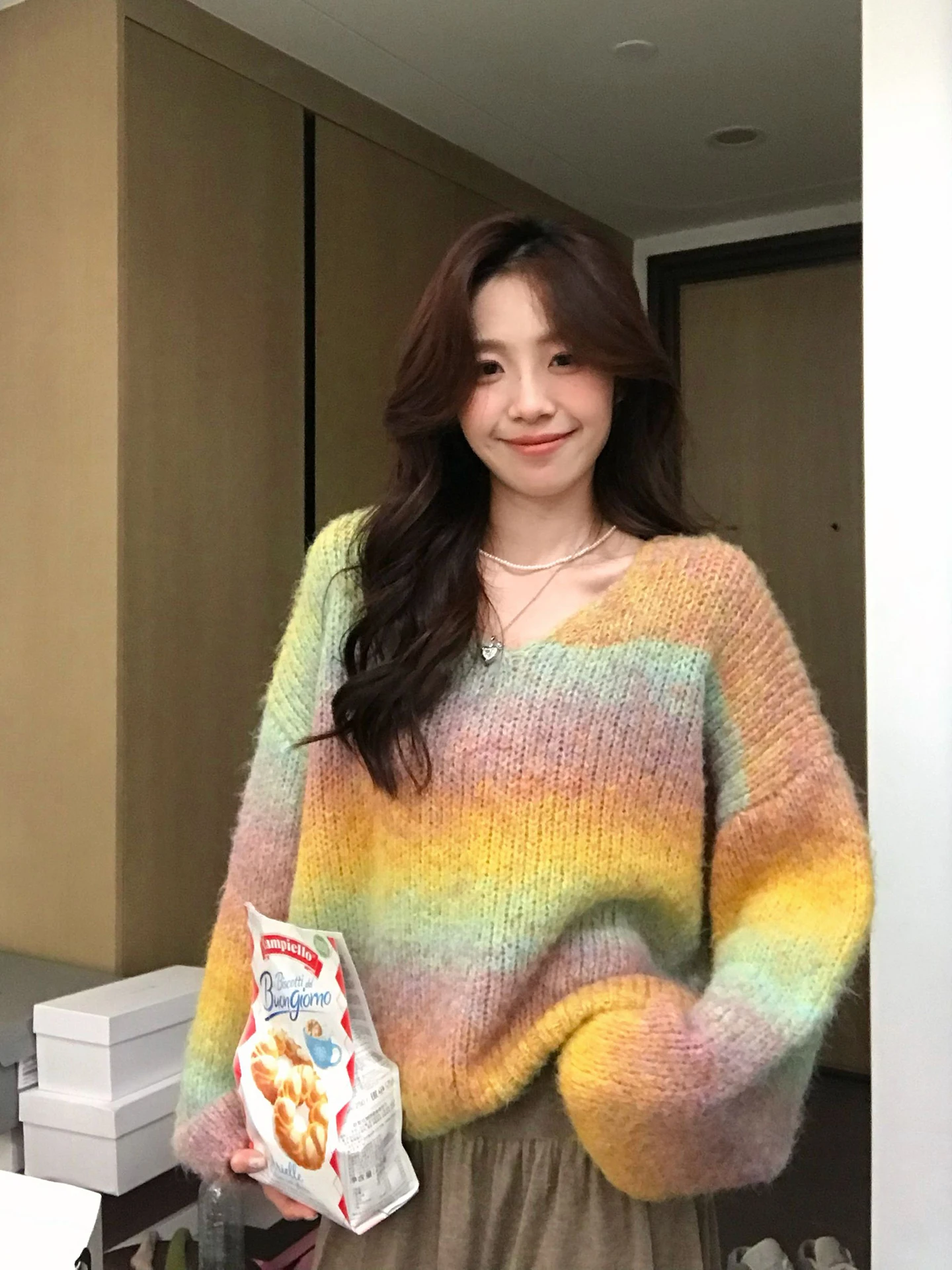 

Warm Wool Blend Knit Sweater Women's Autumn Winter Soft Sle round Ne Long Sve Casual Comfortable Fce Lined Sweater