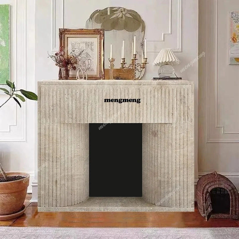 Marble Fireplace Travertine Designer Simple Modern Decorative Cabinet Living Room Stone Fireplace Rack