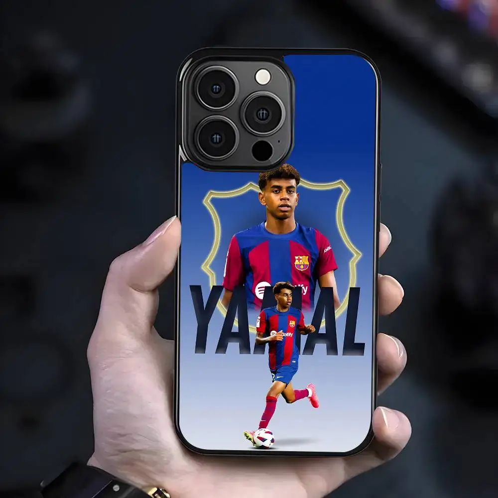 حافظة هاتف على شكل نجمة كرة القدم Y-Yamal مناسبة لهاتف Apple 16PRO MAX 15 14 13 12 MINI 11 غلاف صلب أسود