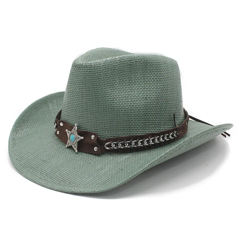 Western Spring Summer Men Women Ethnic Style New Hard Denim Straw Hat Big Brim Top Hat Sunshade Sun Hat