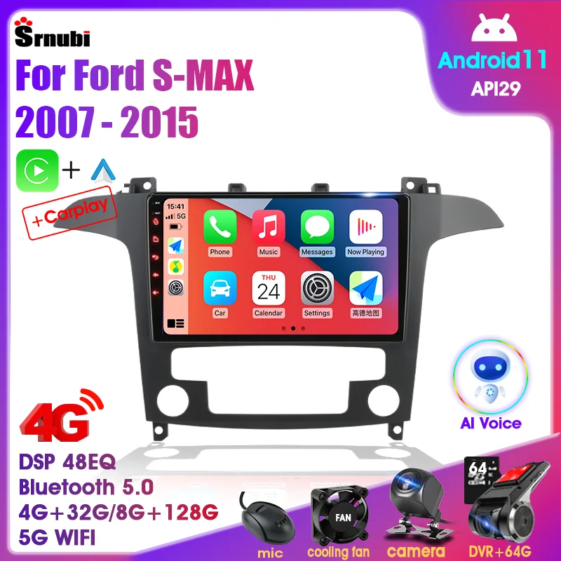 

Автомагнитола 2 Din, Android 11, мультимедийный видеоплеер для Ford S Max S-MAX 2007-2015, стерео-навигация, GPS, Авторадио для Carplay, Wi-Fi