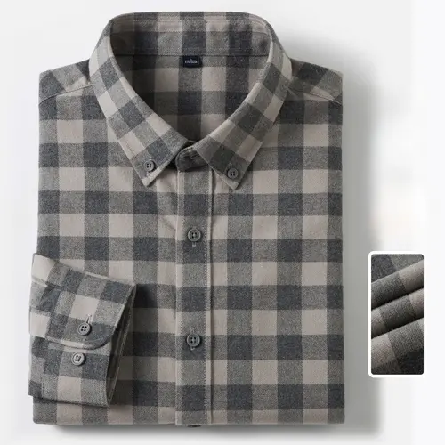 New in Shirt Plaid 100%Cotton Brushed Long Sleeve Shirts for Men Slim Fit Casual Tops High Quality Designer Vintage Clothes - Image 10