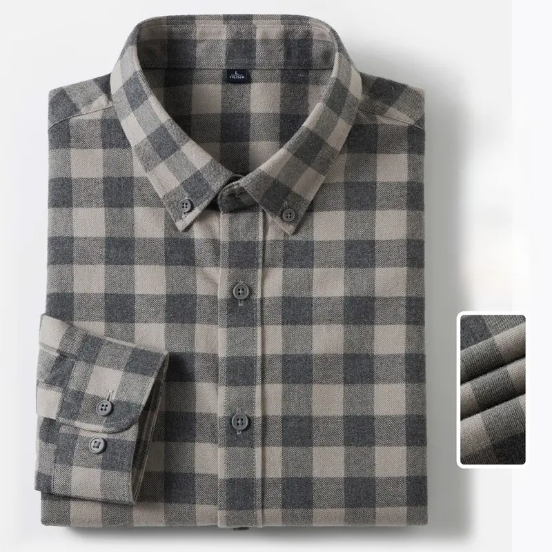 New in Shirt Plaid 100%Cotton Brushed Long Sleeve Shirts for Men Slim Fit Casual Tops High Quality Designer Vintage Clothes - Image 10