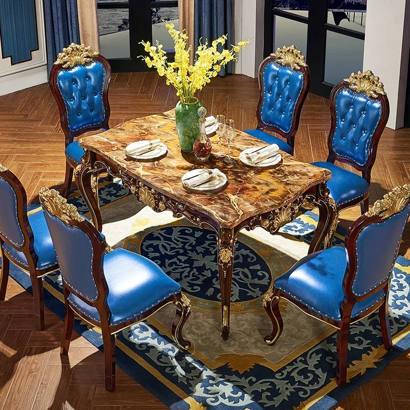 European dining table and chair combination, American dining table, classical imported solid wood dining table and chair