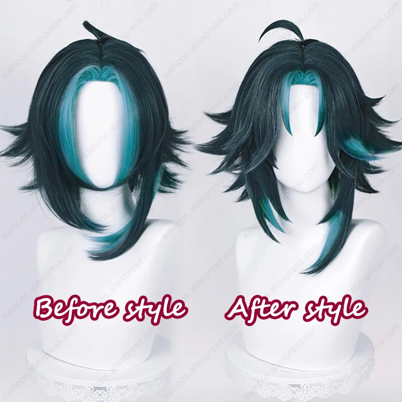 Xiao Wig Cosplay 40cm/90cm, Wig kulit kepala warna campuran panjang, rambut sintetis tahan panas