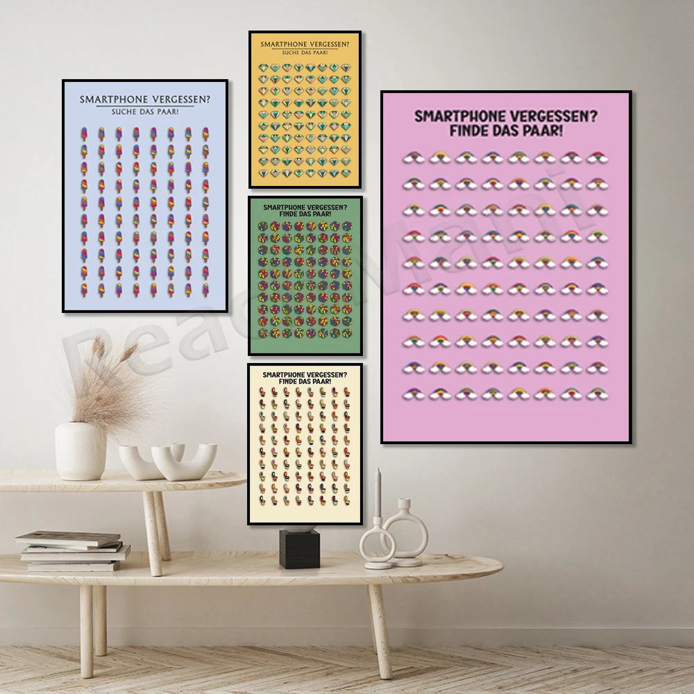 Rainbow Gems 80s Cube Toilet Hidden Picture Vintage Canvas Wall Art Decor Poster for Bathroom Home