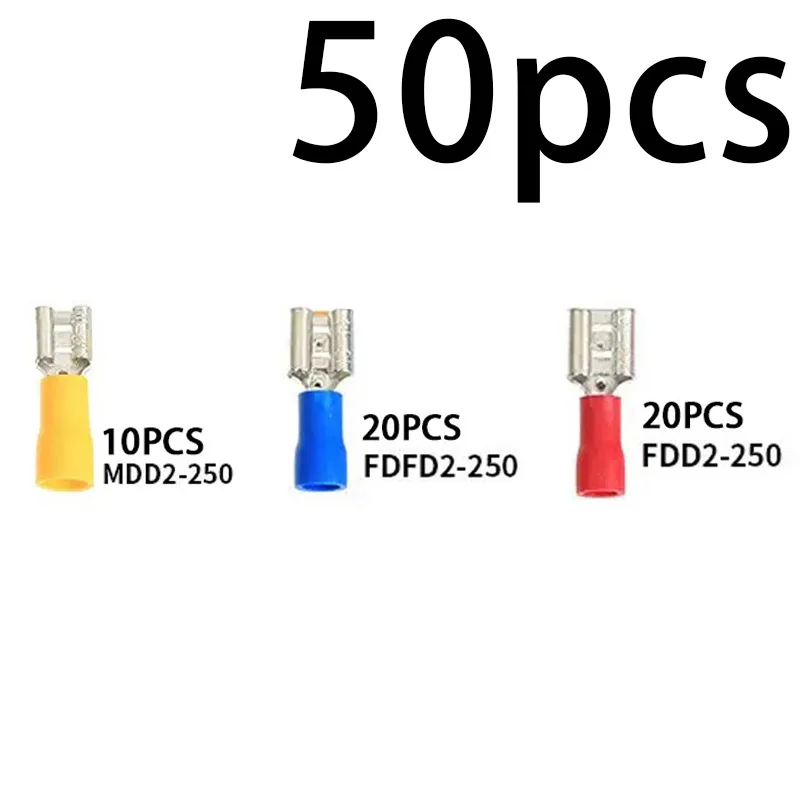 50pcs (3 sizes) Quick Disconnect Wire Connector Kit - 22-16, 16-14, 12-10 AWG 6.3mm Terminals Copper Crimp Connectors, Yellow 10