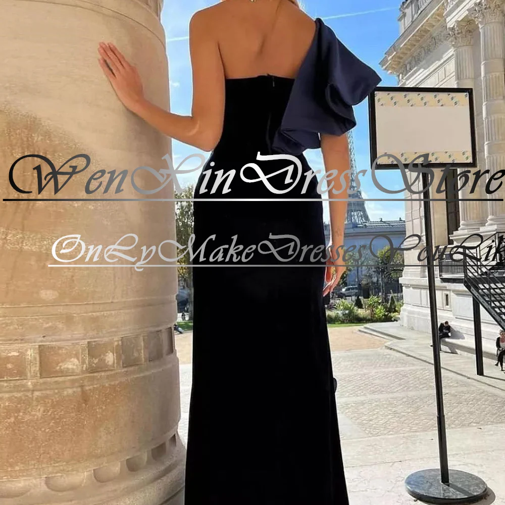 Elegant One Shoulder Sweep Train Velour Saudi Evening Dresses Boat Neck Sleeveless Zipper Back 2024 Party Gowns Woman Straight