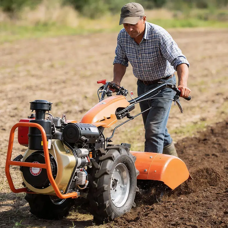 8-30HP Mini Diesel Tractor Hand Held Power Tiller Diesel Engine Heavy Duty Two Wheel Cultivators for Highland Mountain