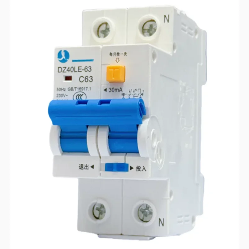 DZ47LE-63 C Type 220V 50/60HZ 30Ma L+N PA66 6kA Leakage protector for household air conditioning electric water heater C63A