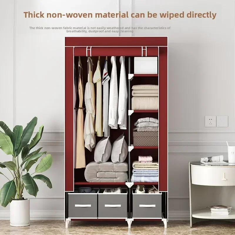 Simple Wardrobe Household Bedroom Large Capacity Hanger Strong Dustproof Storage Assembly Steel Pipe Hanging Wardrobe