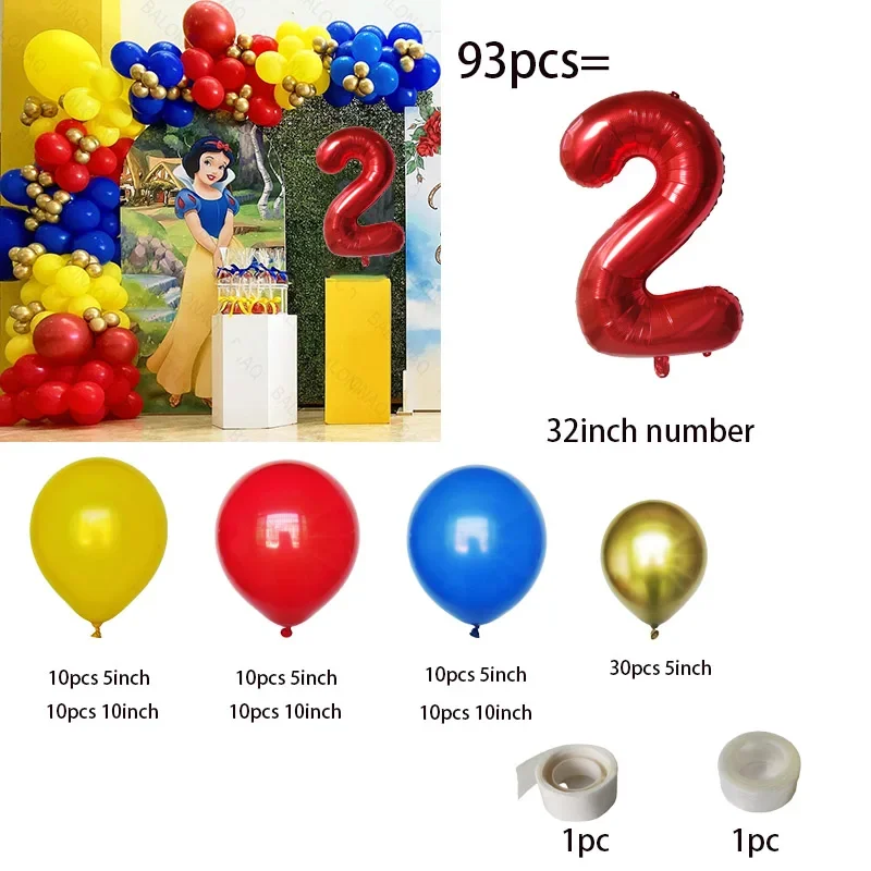 1set Disney Snow White Theme 32 Inch Red Number Balloons Girls Happy Birthday Party Decorations Baby Shower Toy Balloons